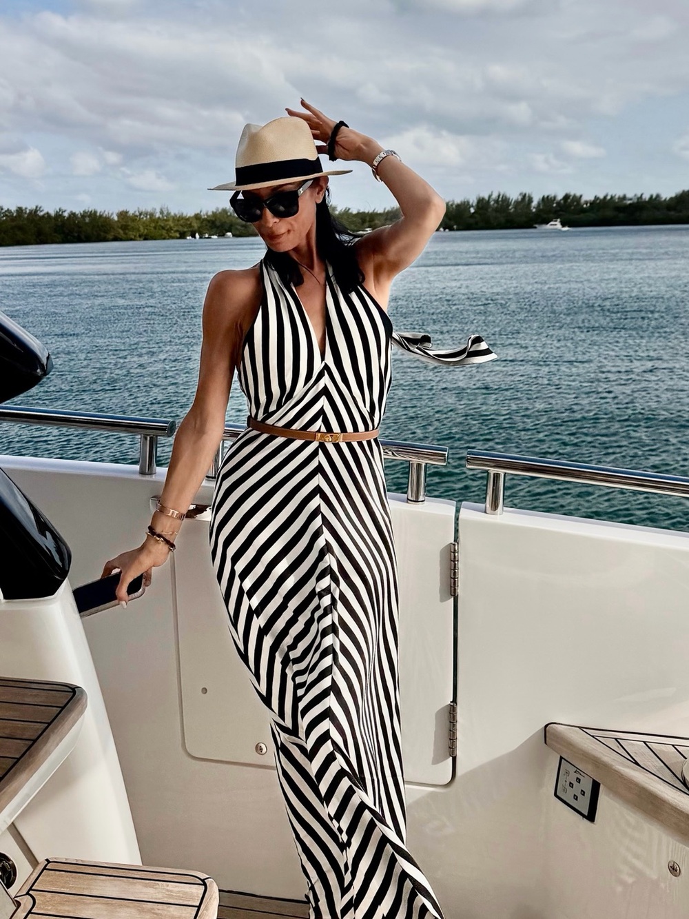 Striped Black and White Halter Maxi Dress